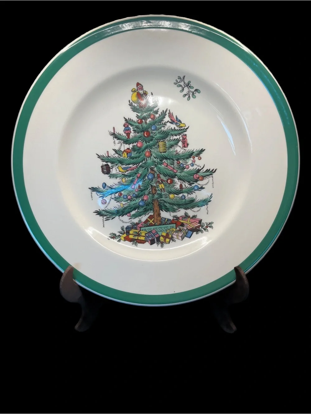 Spode 8” Christmas Tree Plate - Porcelain Santa Cookie & Appetizer Plate EUC